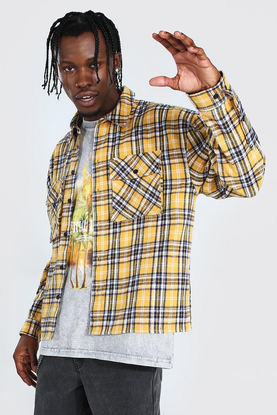 Yellow Boxy Fit Pocket Detail Check Shirt image number 1