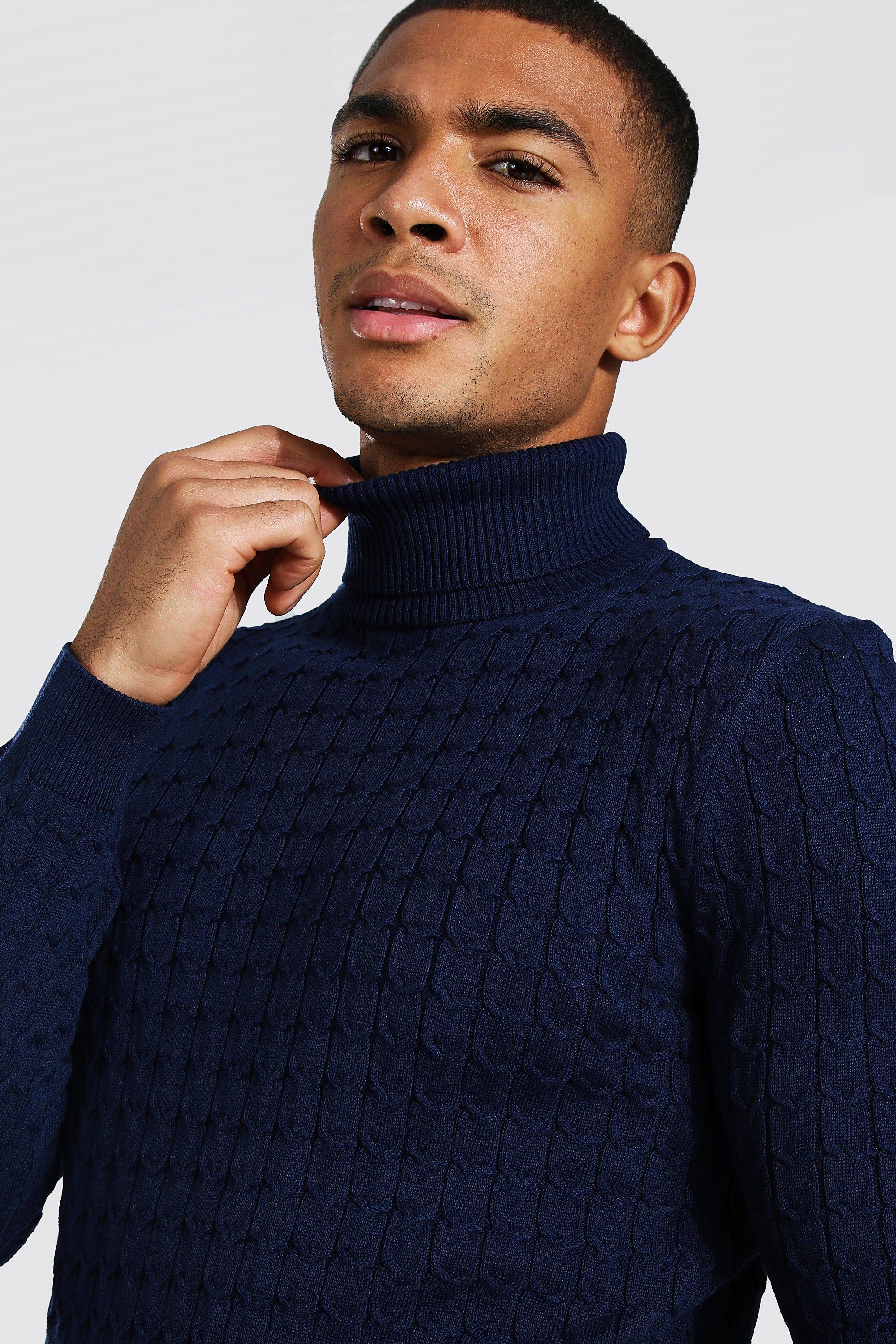 Mens navy blue 2024 roll neck jumper