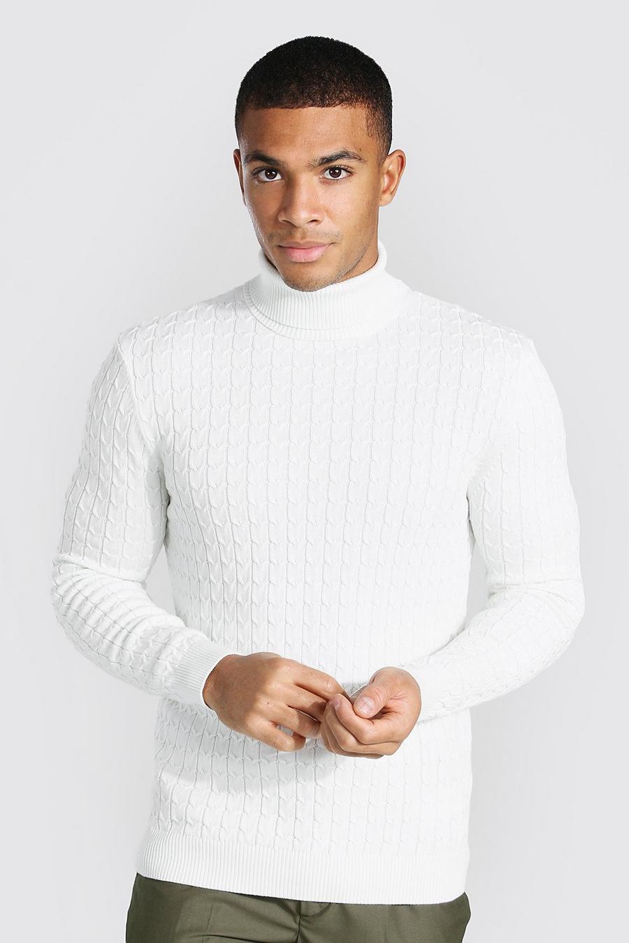 Cream Cable Knit Roll Neck Jumper image number 1