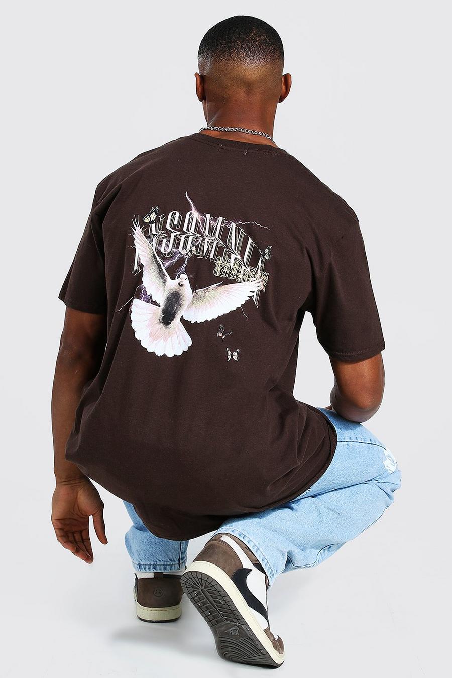Brown Oversized Official Man Dove Print T-shirt image number 1