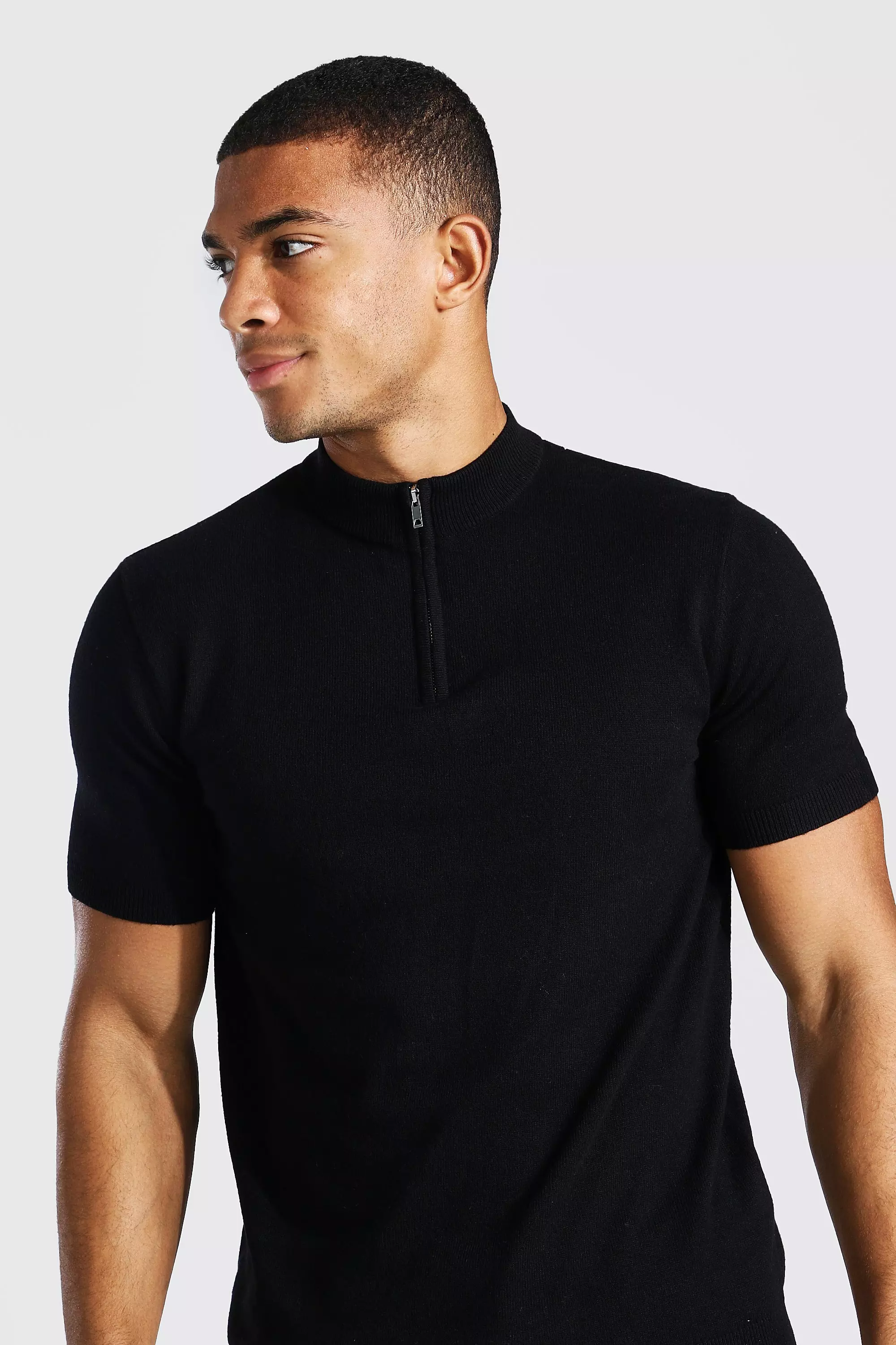 Short sleeve black 2025 polo neck jumper