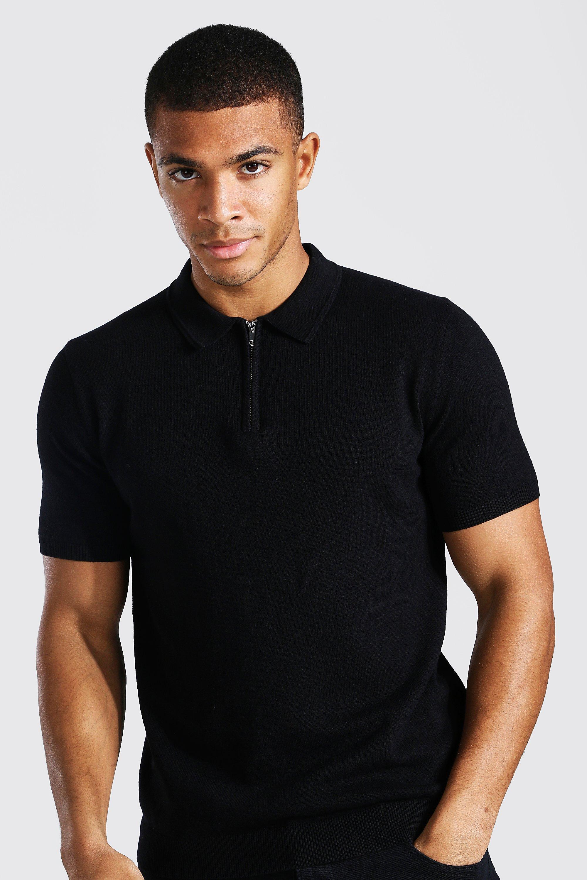 Mens black shop zip polo