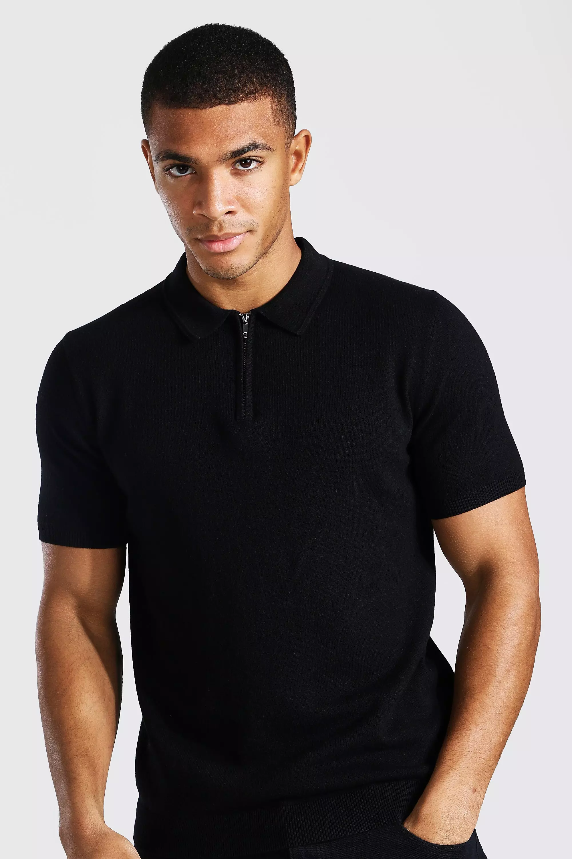 Black discount zip polo