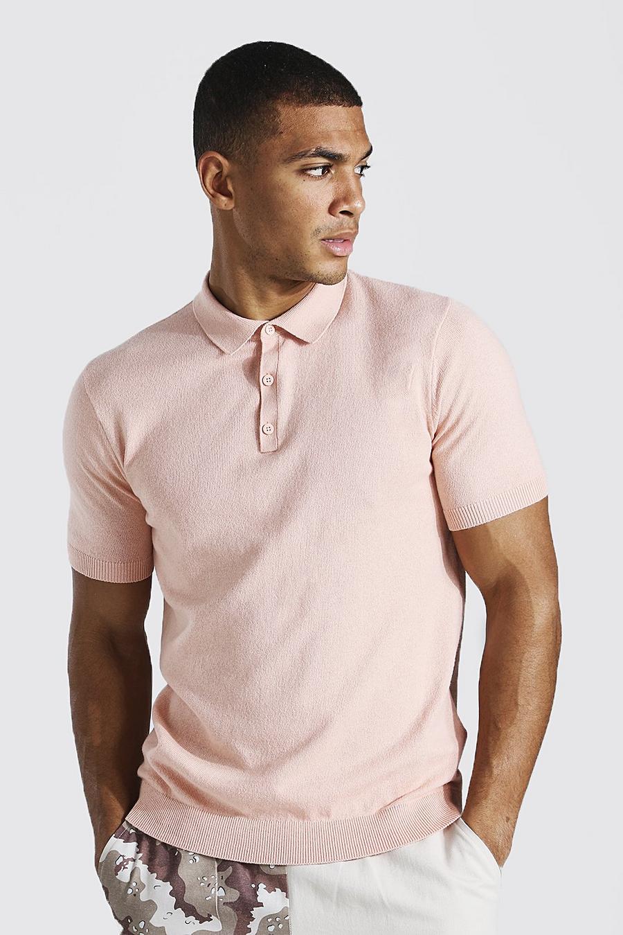 Pink Short Sleeve Knitted Polo image number 1