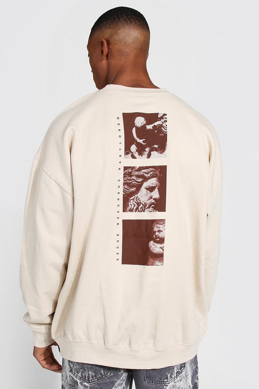Sand Oversize sweatshirt med grafiskt tryck image number 1