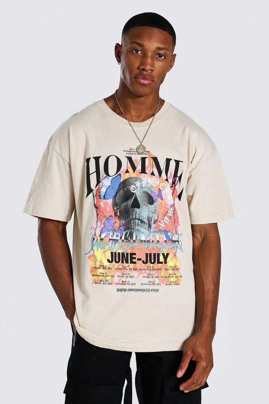 Sand Oversized Homme Skull Graphic T-Shirt image number 1