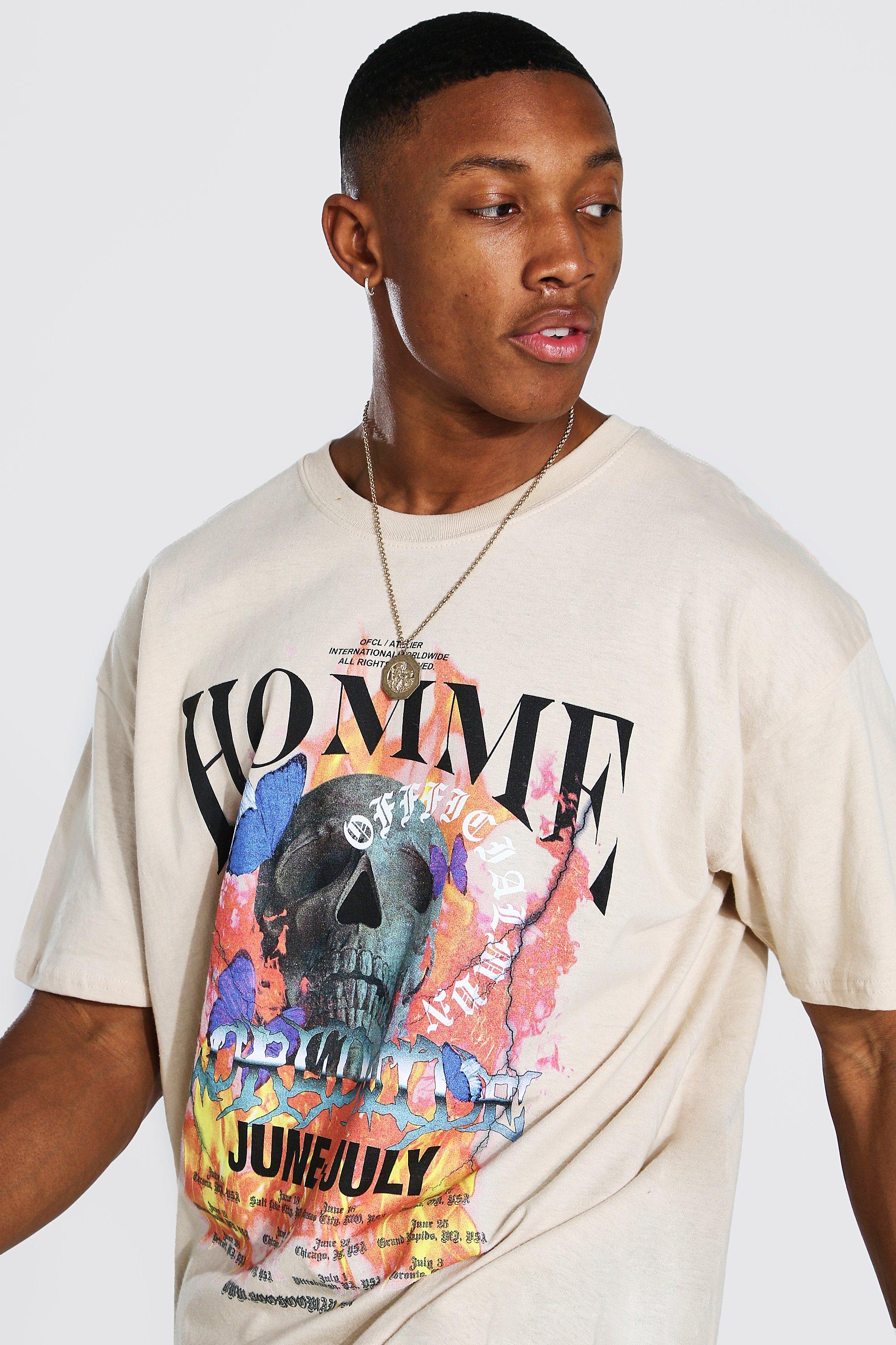 Oversized Homme Skull Graphic T Shirt