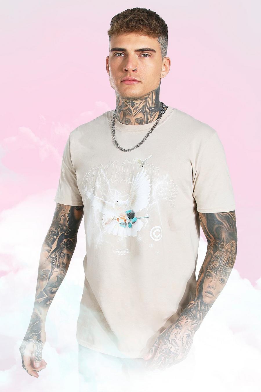Official Man T-Shirt mit Dove-Print in Übergröße, Sand image number 1