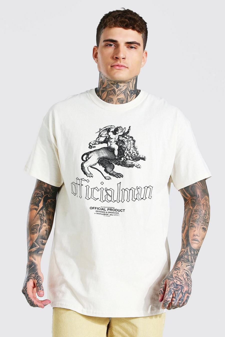 Camiseta ancha con estampado de querubín Official Man, Crudo image number 1