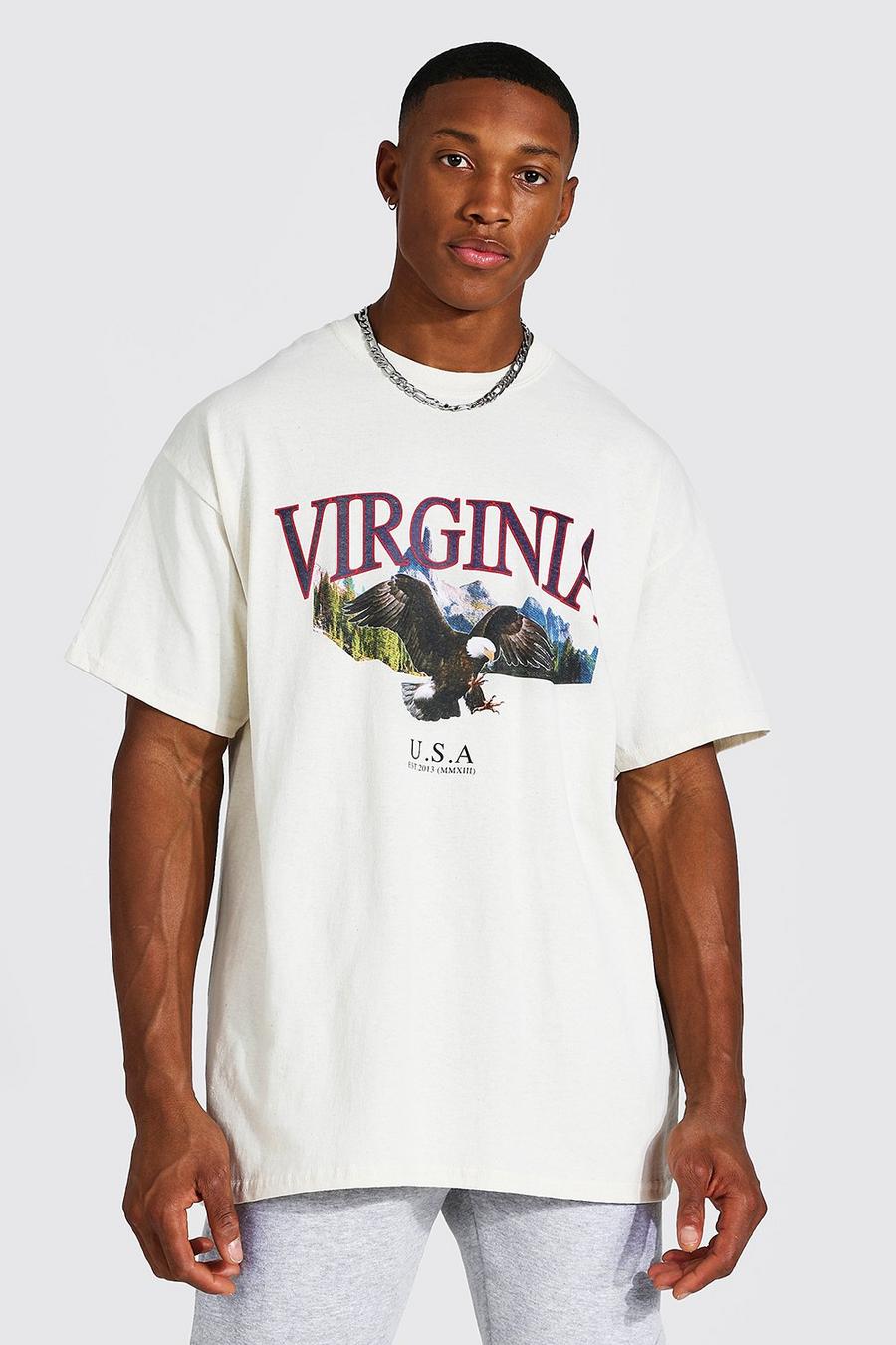 T-shirt oversize à slogan Virginia, Ecru white
