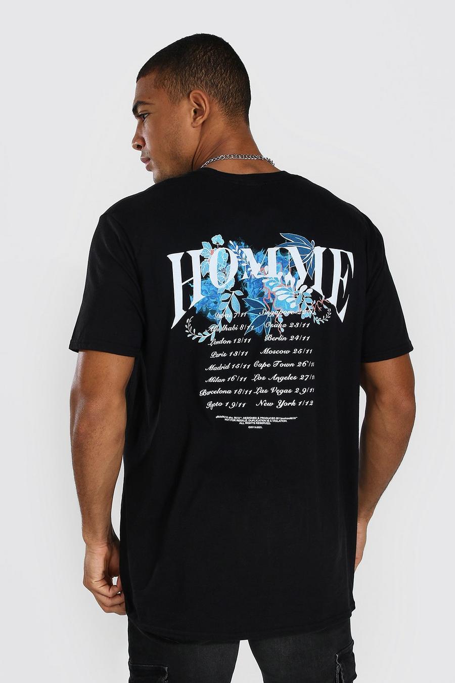 Black Homme Oversize t-shirt med tryck bak image number 1