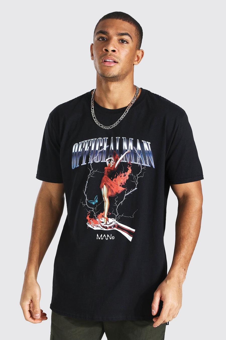 Black Oversized Official Man T-Shirt Met Opdruk image number 1