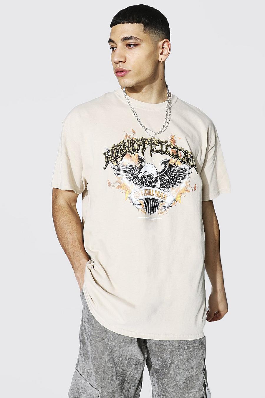 Sand MAN Official Oversize t-shirt med örn och eldsflammor image number 1