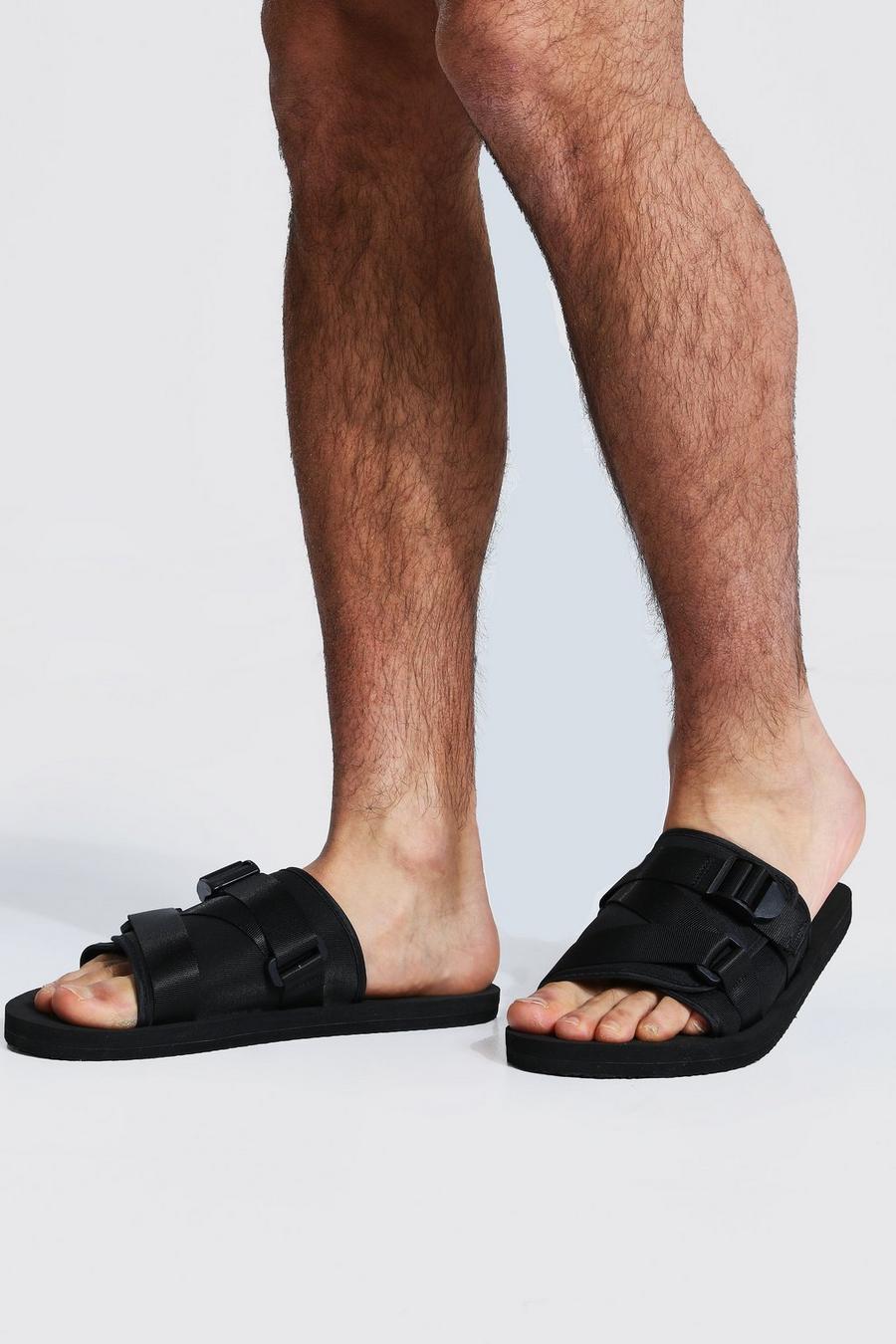 Padded Strap Front Sliders, Black image number 1