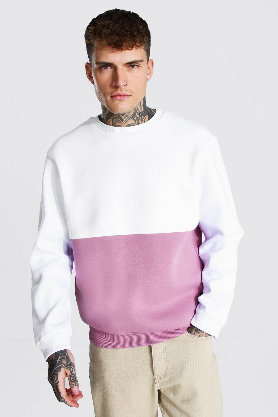 Sweatshirt im Colorblock-Design, Hellviolett image number 1