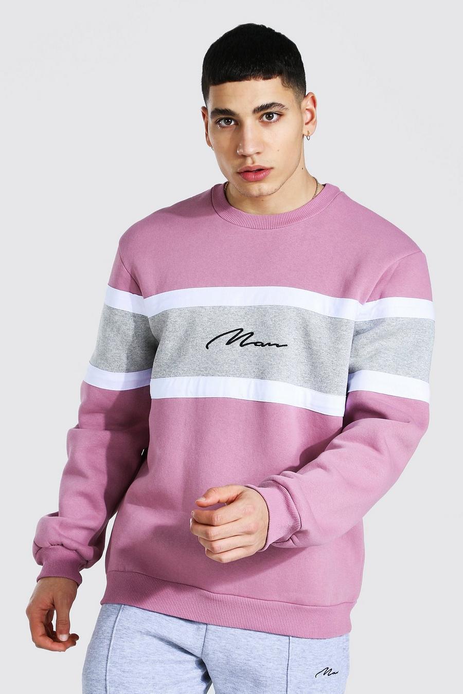 Mauve Man Signature Sweatshirt med blockfärger image number 1