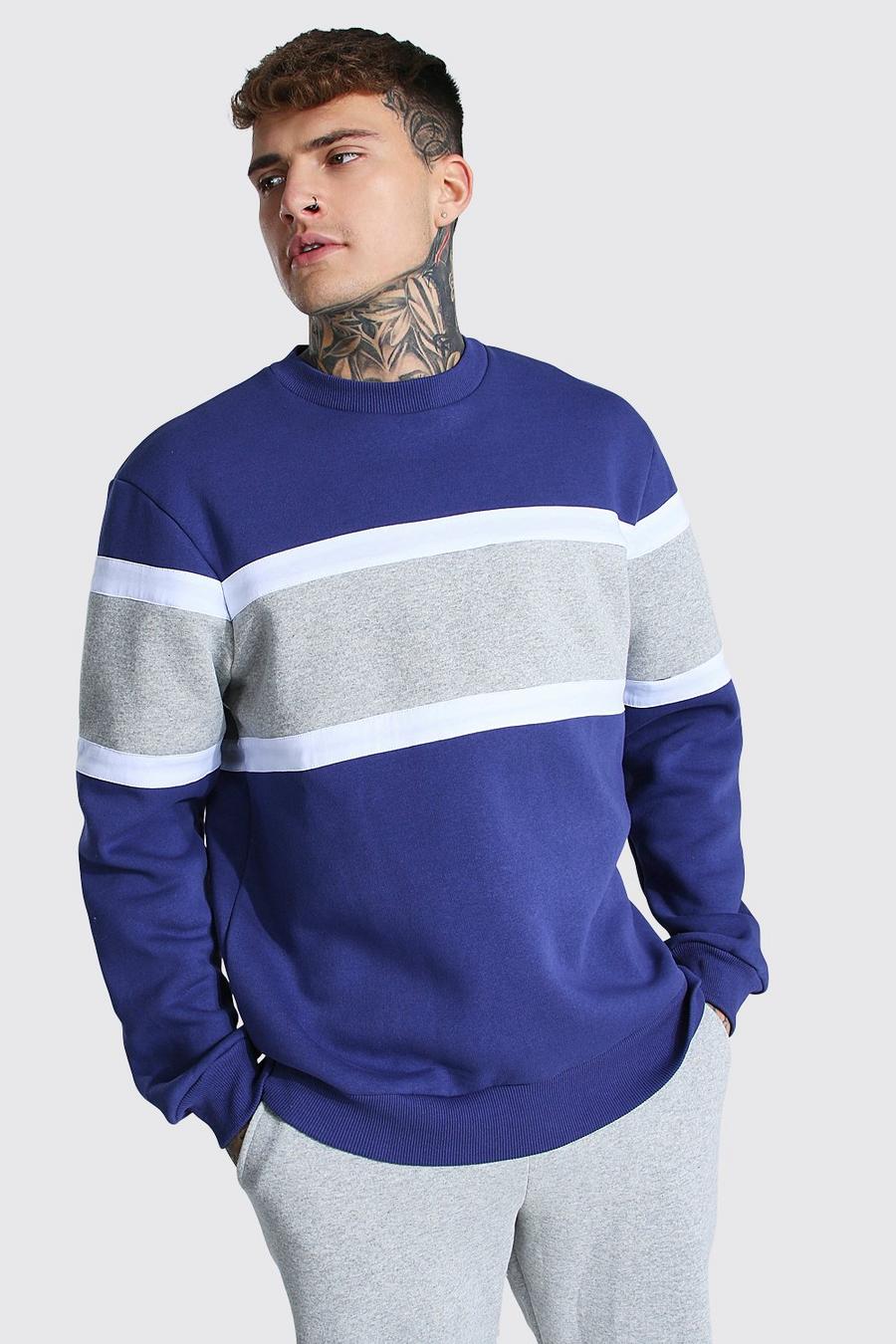 Sweatshirt im Colorblock-Design, Marineblau image number 1