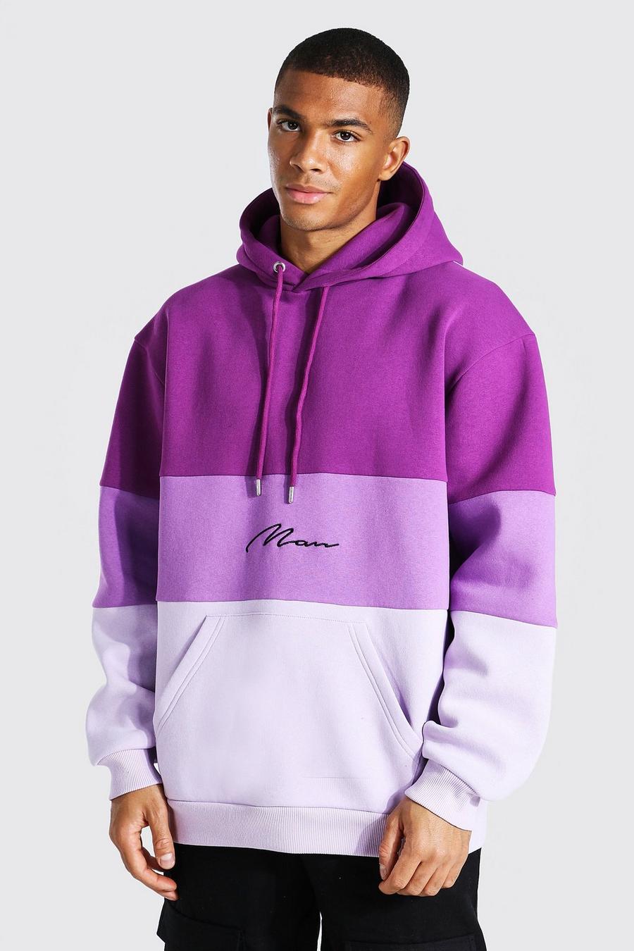 Purple Oversized Colour Block Man Signature Hoodie image number 1