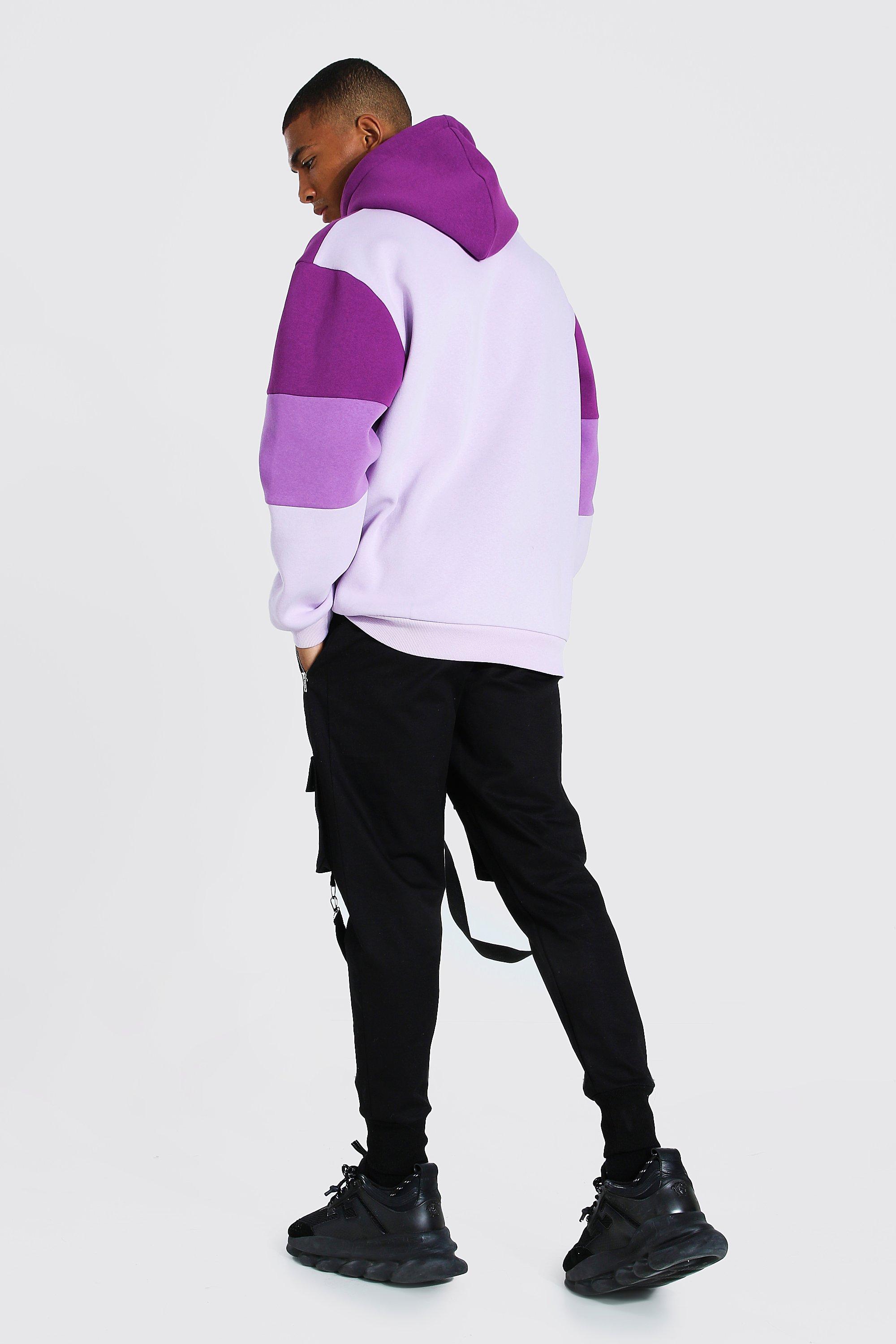 Purple color block hoodie sale
