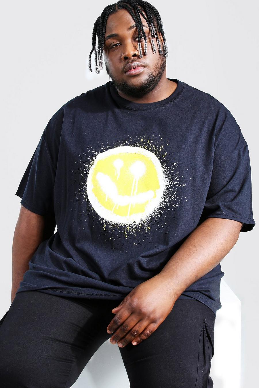 Camiseta con estampado de grafiti talla grande, Negro image number 1