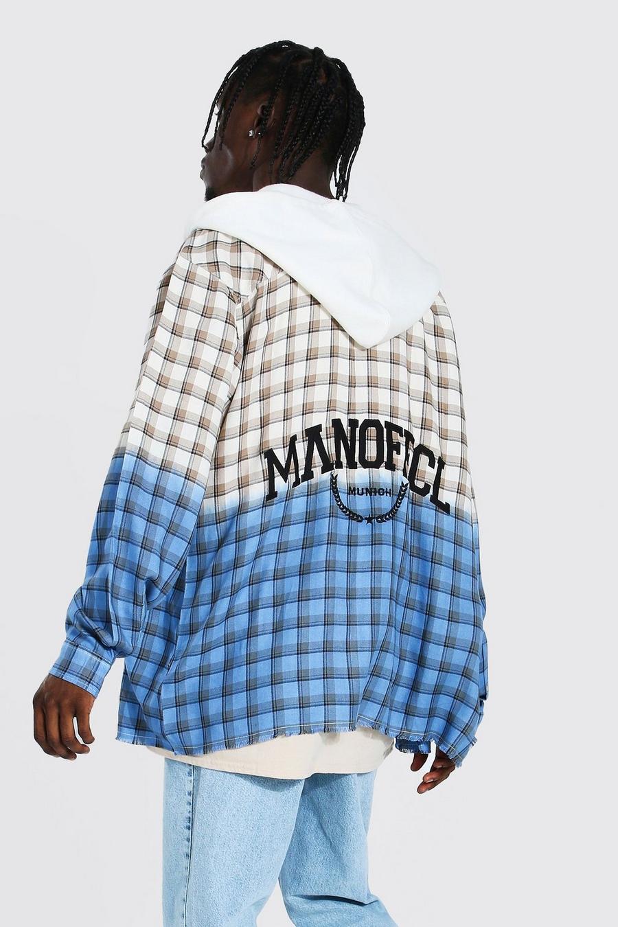 Ecru Oversized Hooded Back Print Ombre Check Shirt image number 1