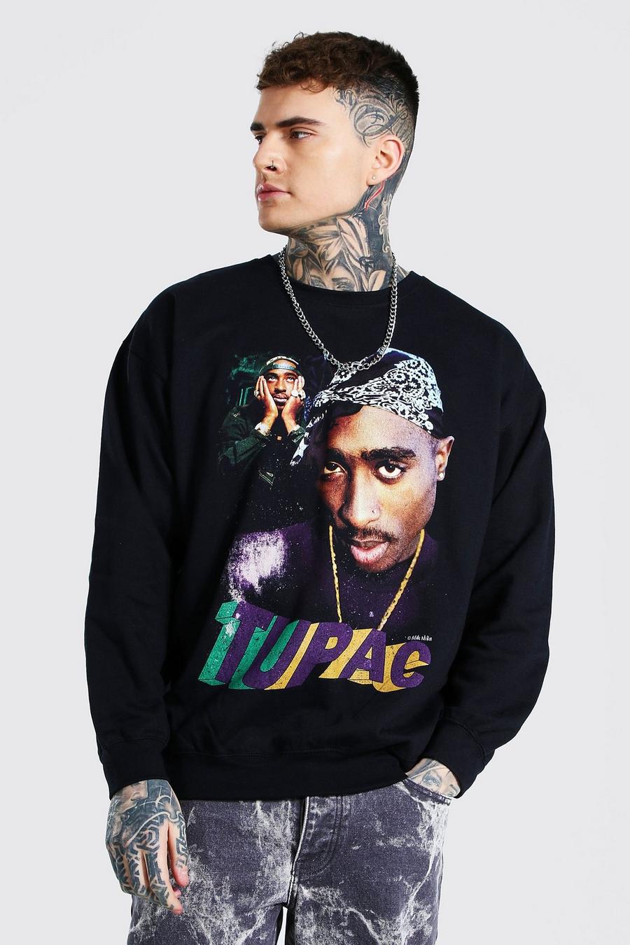 Lizenz-Sweatshirt mit Tupac-Motiv in Übergröße, Schwarz image number 1