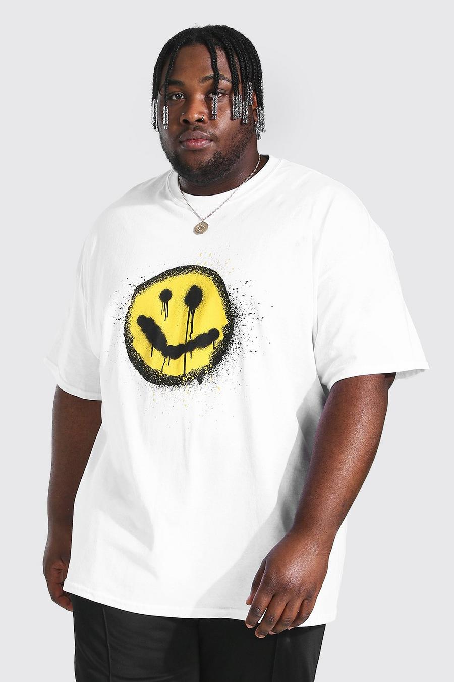 Plus Size T-Shirt mit Smiley-Graffiti-Print, Weiß blanc image number 1