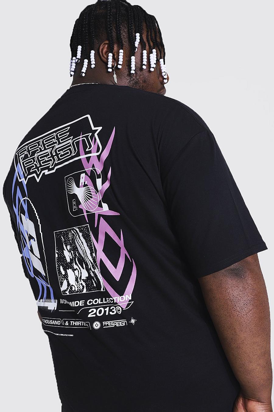Camiseta con multiestampado a la espalda talla Plus, Negro image number 1