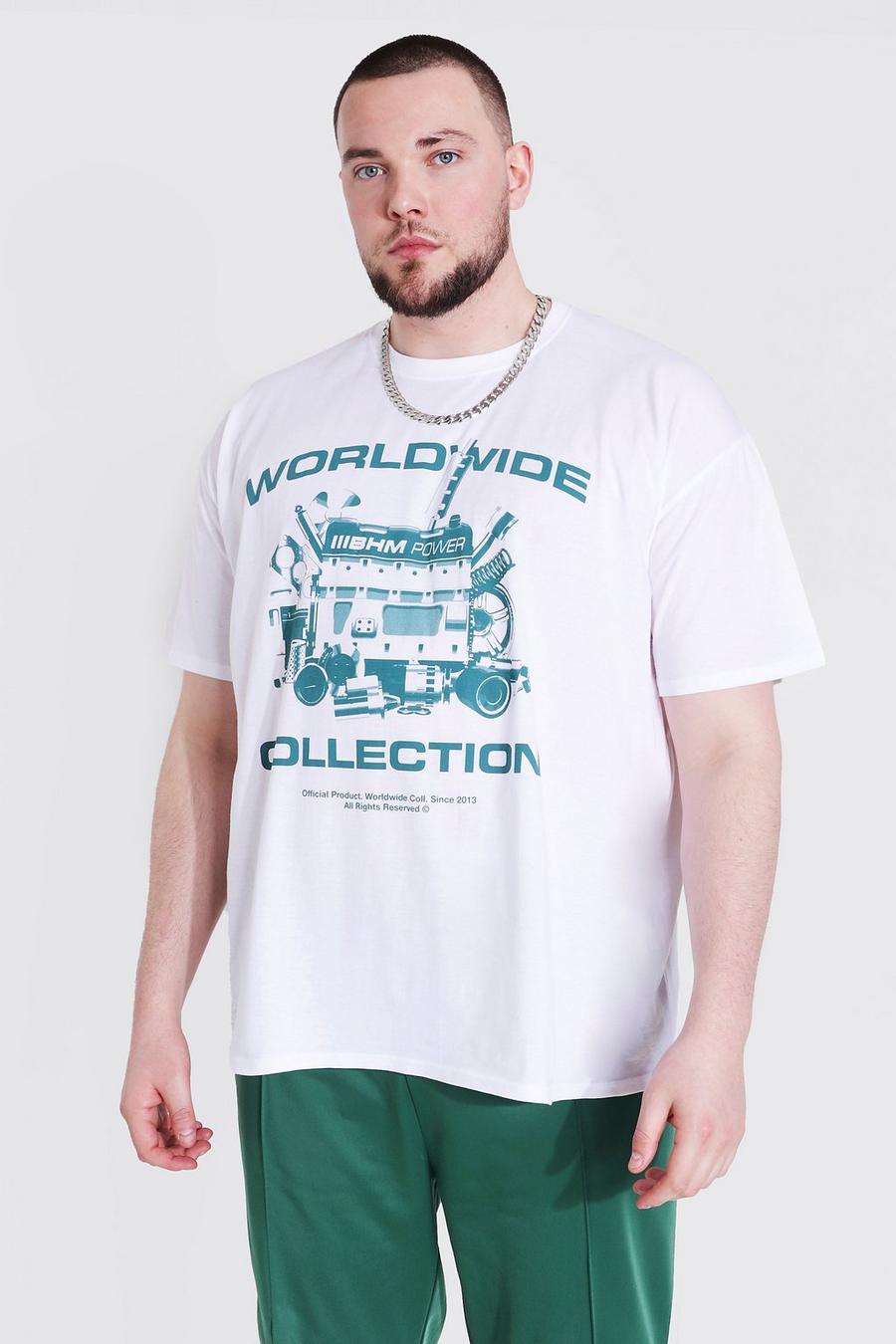 Plus Size T-Shirt mit „World Wide”-Aufdruck, Weiß image number 1