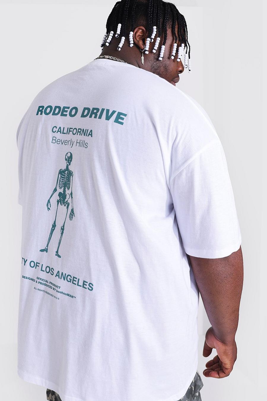 T-shirt Plus Size con stampa di scheletro sul retro e scritta Rodeo, Bianco blanco image number 1
