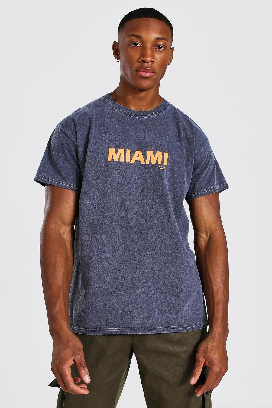 Charcoal grey Oversized Overdyed Miami Print T-shirt image number 1
