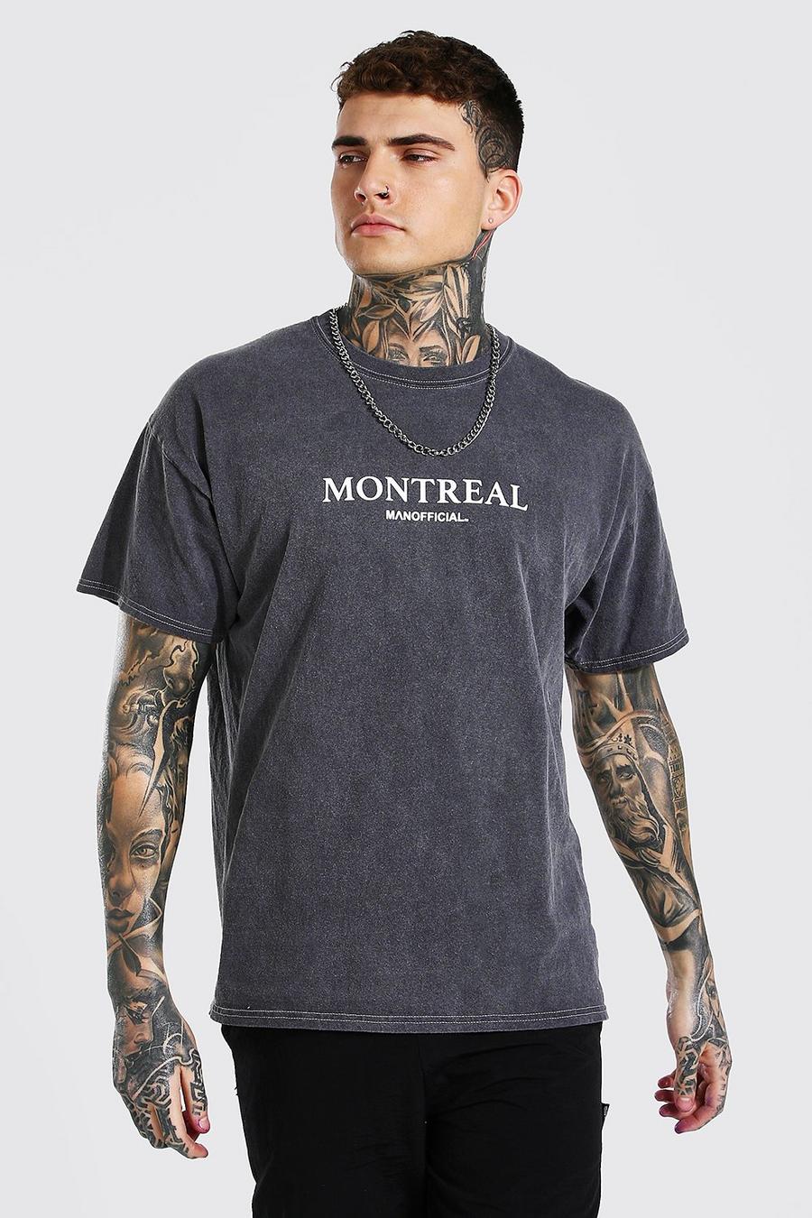T-Shirt in Übergröße mit Montreal-Print und Überfärbung, Anthrazit grau image number 1