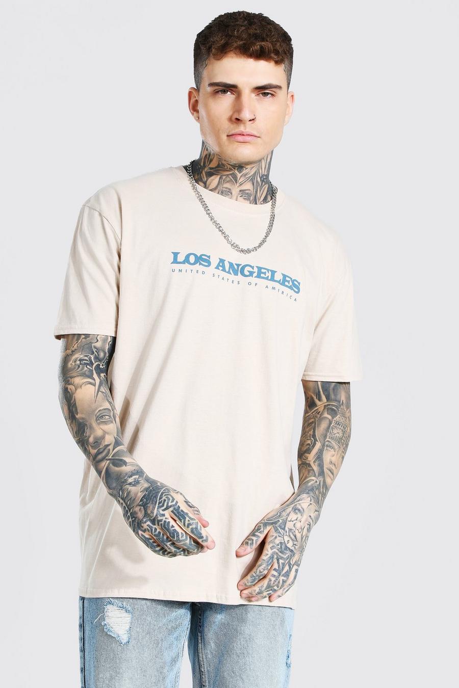 T-Shirt in Übergröße mit Los Angeles-Print, Sand image number 1