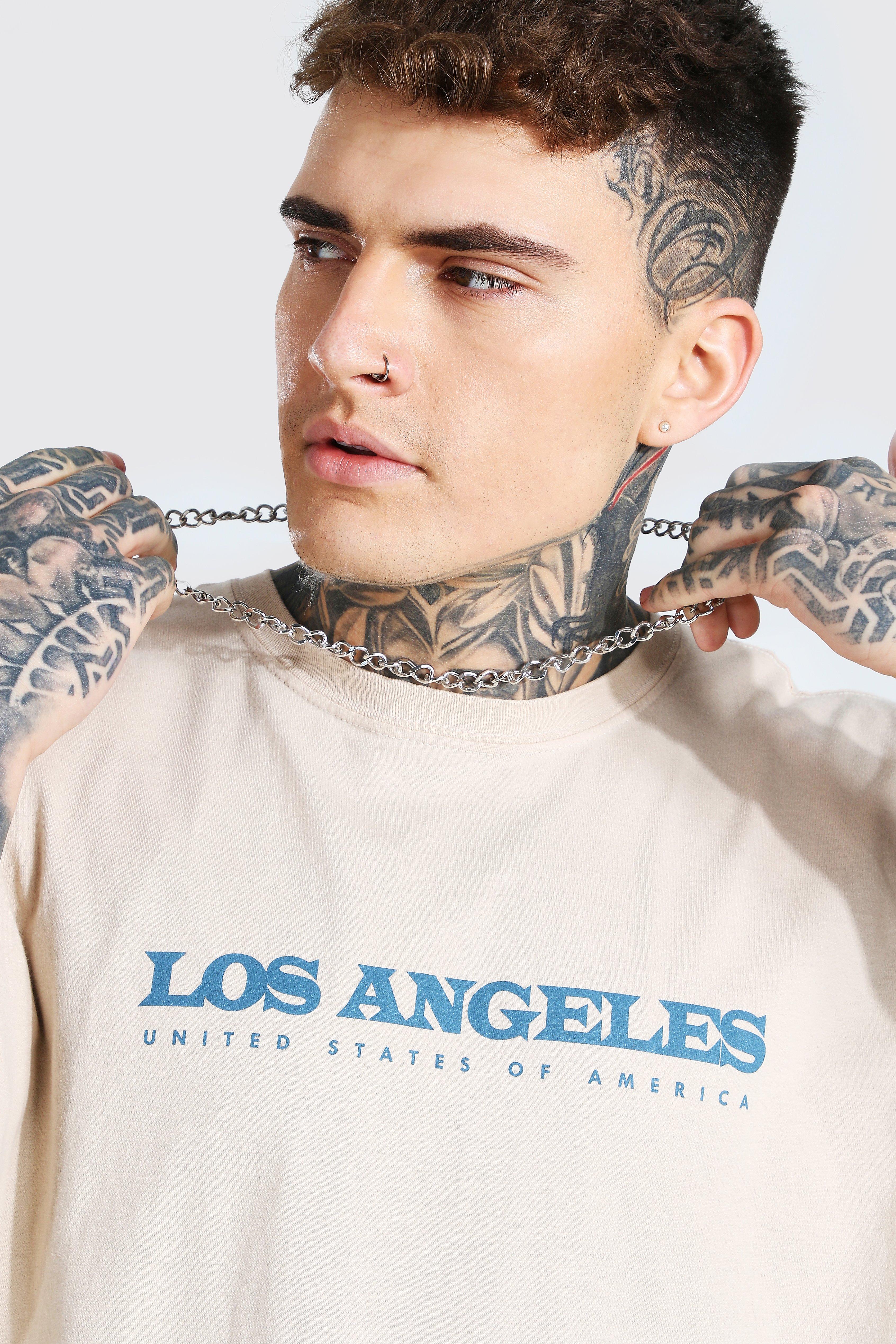 boohoo Mens Oversized Los Angeles Graphic T-Shirt - Black S