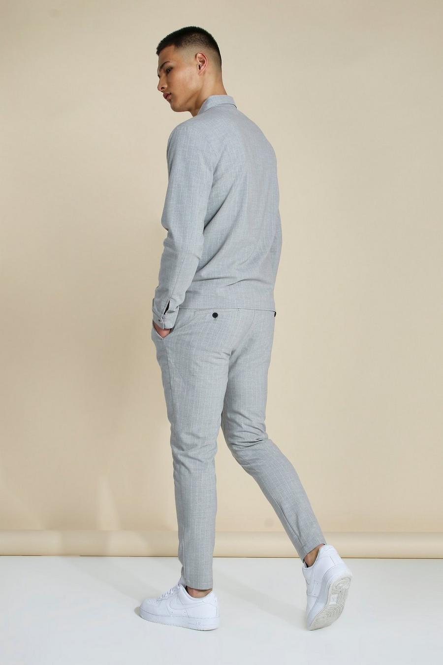 אפור סט תואם עם מכנסי ריצה סקיני קרופ אלגנטיים עם פסים image number 1