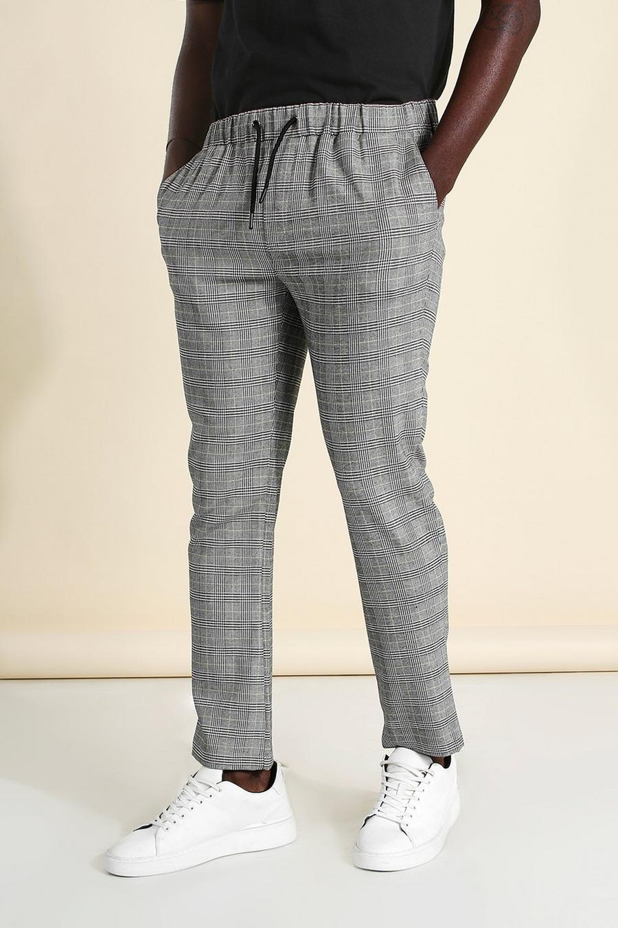 אפור מכנסי ריצה קרופ סקיני אלגנטיים עם הדפס משבצות image number 1