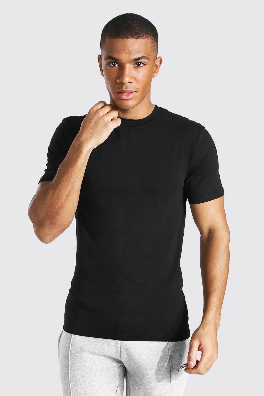 Black T-shirt i muscle fit med rund hals image number 1