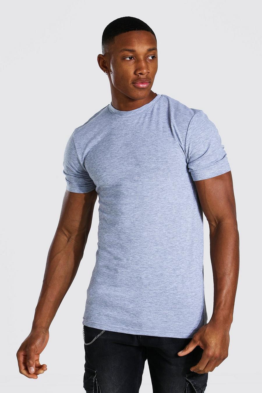 Grey Muscle Fit T-Shirt Met Crewneck image number 1