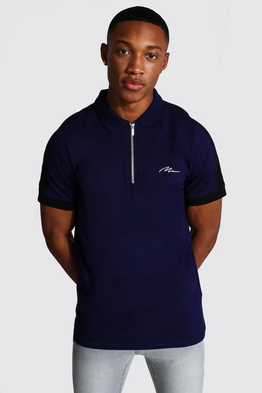 Navy Man Signature 1/4 Zip Polo With Side Panel image number 1