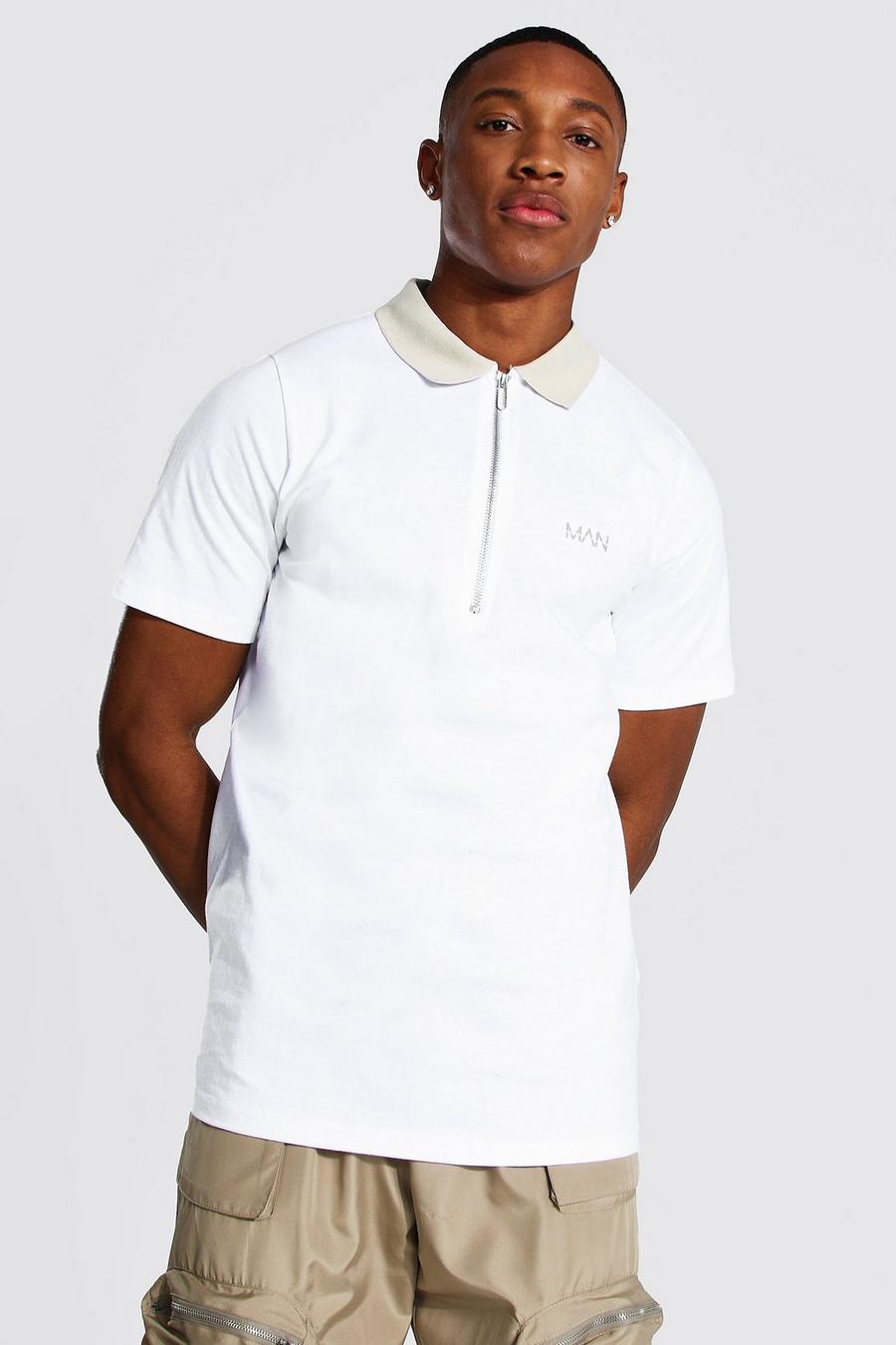 לבן חולצת פולו Original MAN עם צווארון בצבעים מנוגדים image number 1