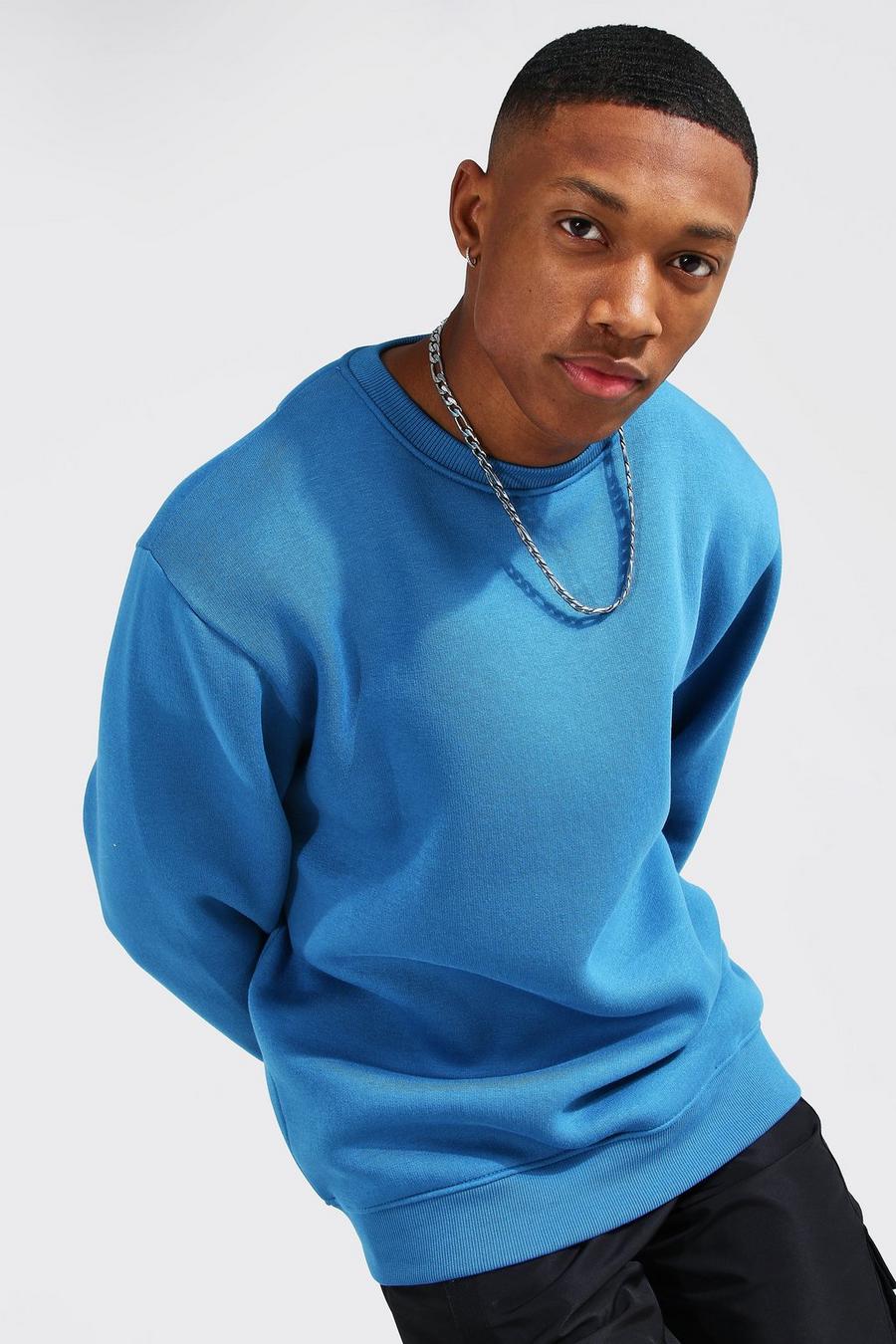 Blue Basic Sweatshirt med rund hals image number 1