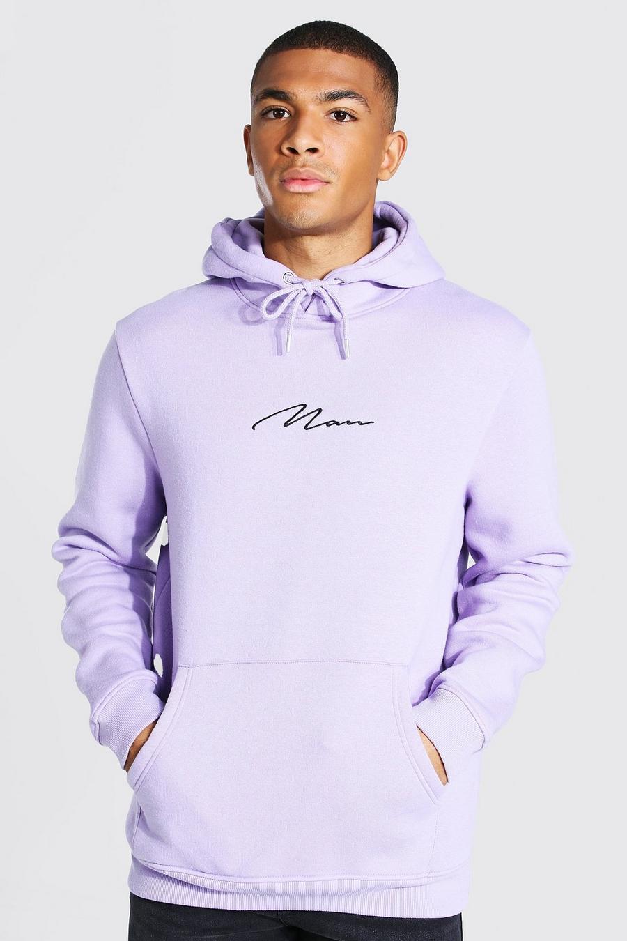 Pale lilac Man Signature Embroidered Hoodie image number 1