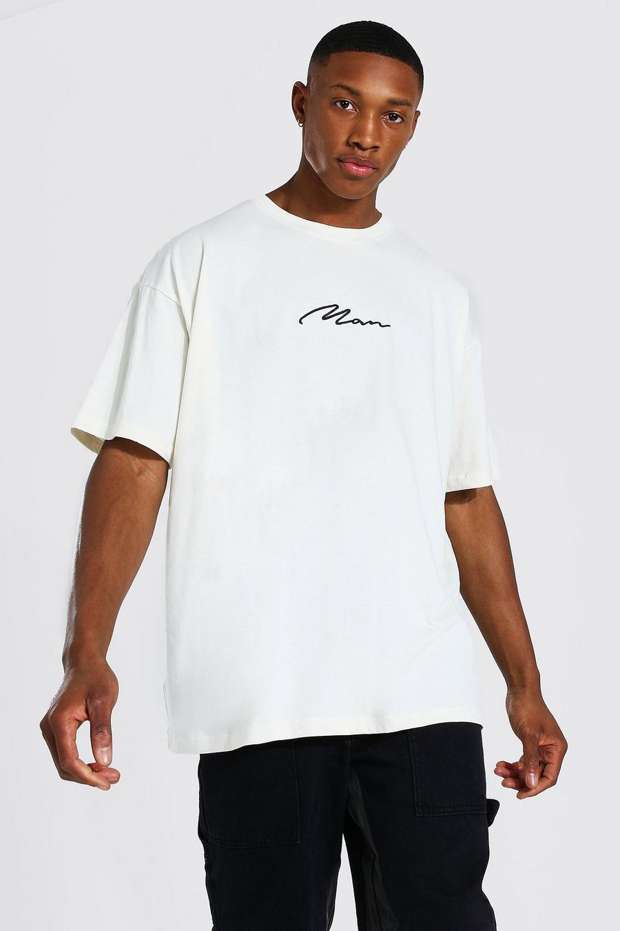 Ecru white Oversized Man Signature T-shirt image number 1