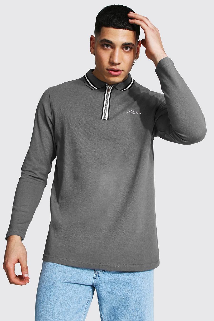 Slate Man Signature Long Sleeve Zip Detail Polo image number 1