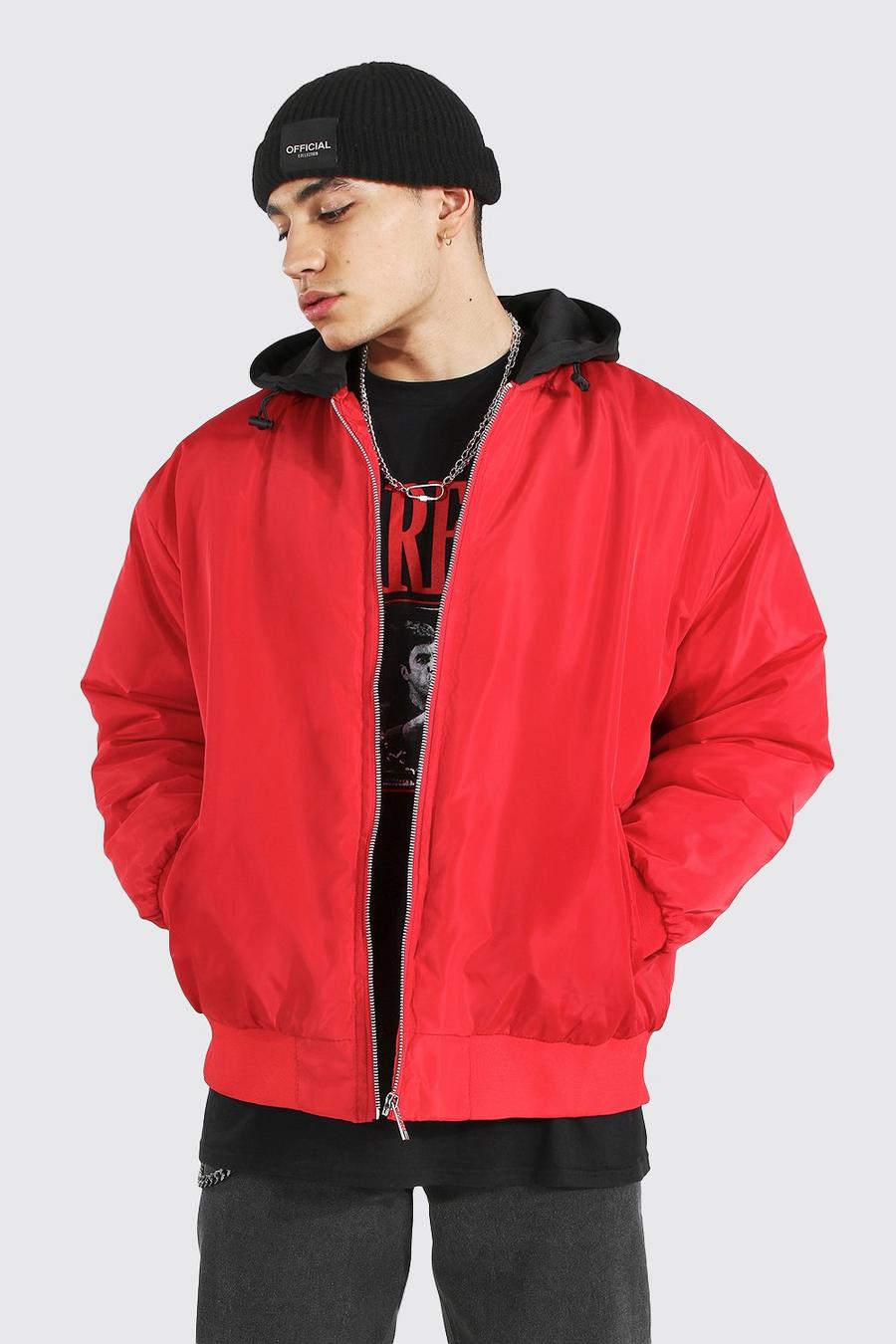 Red Oversized Ma1 Bomber With Jersey Hood image number 1