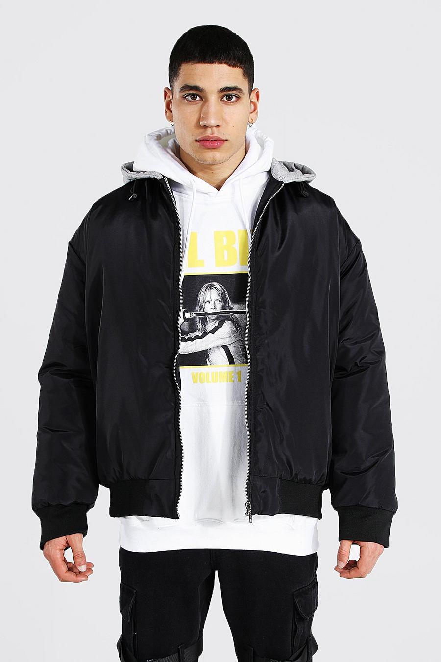 Black Oversized Ma1 Bomber With Jersey Hood image number 1