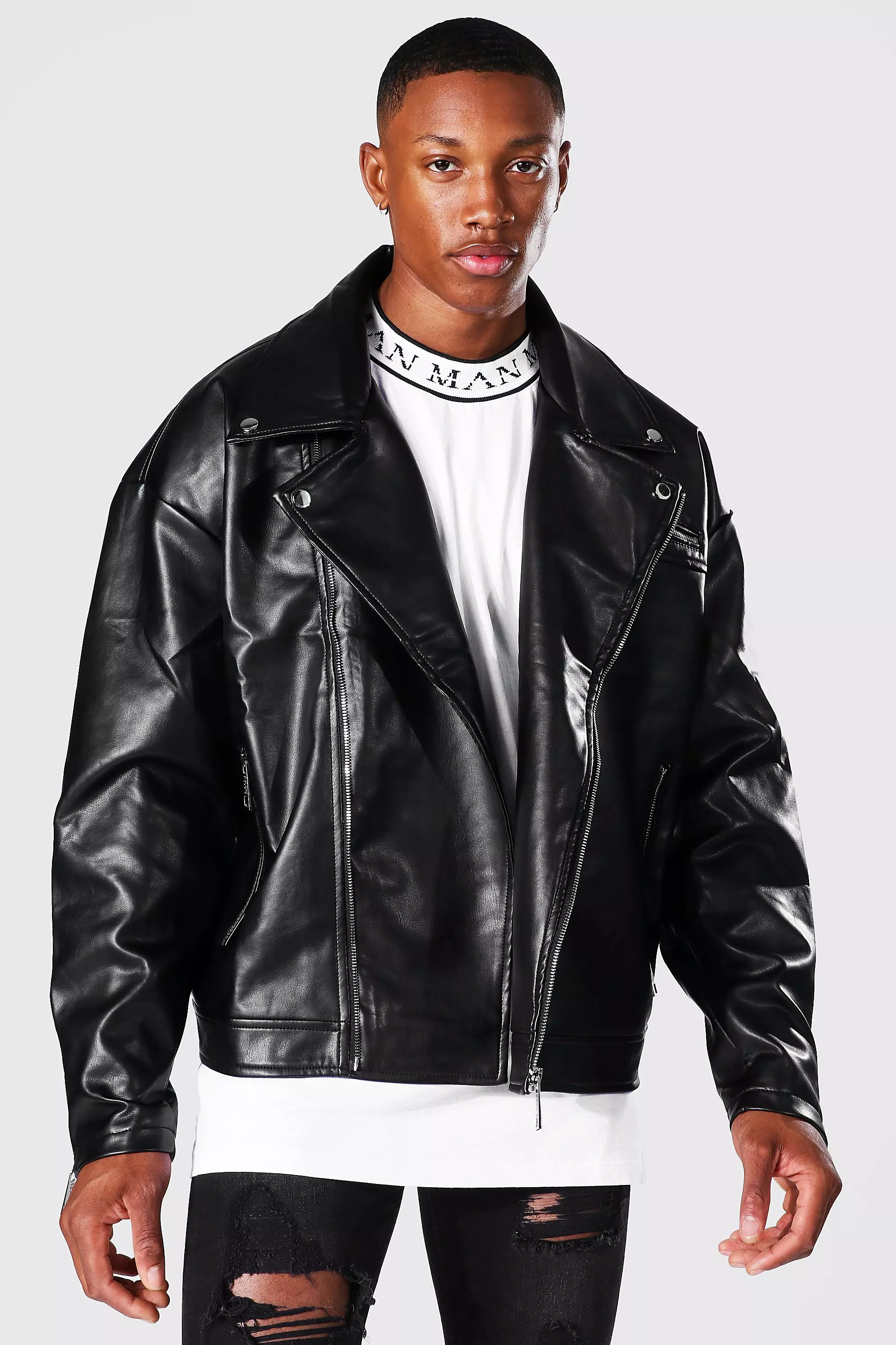 Oversized biker shop leather jacket