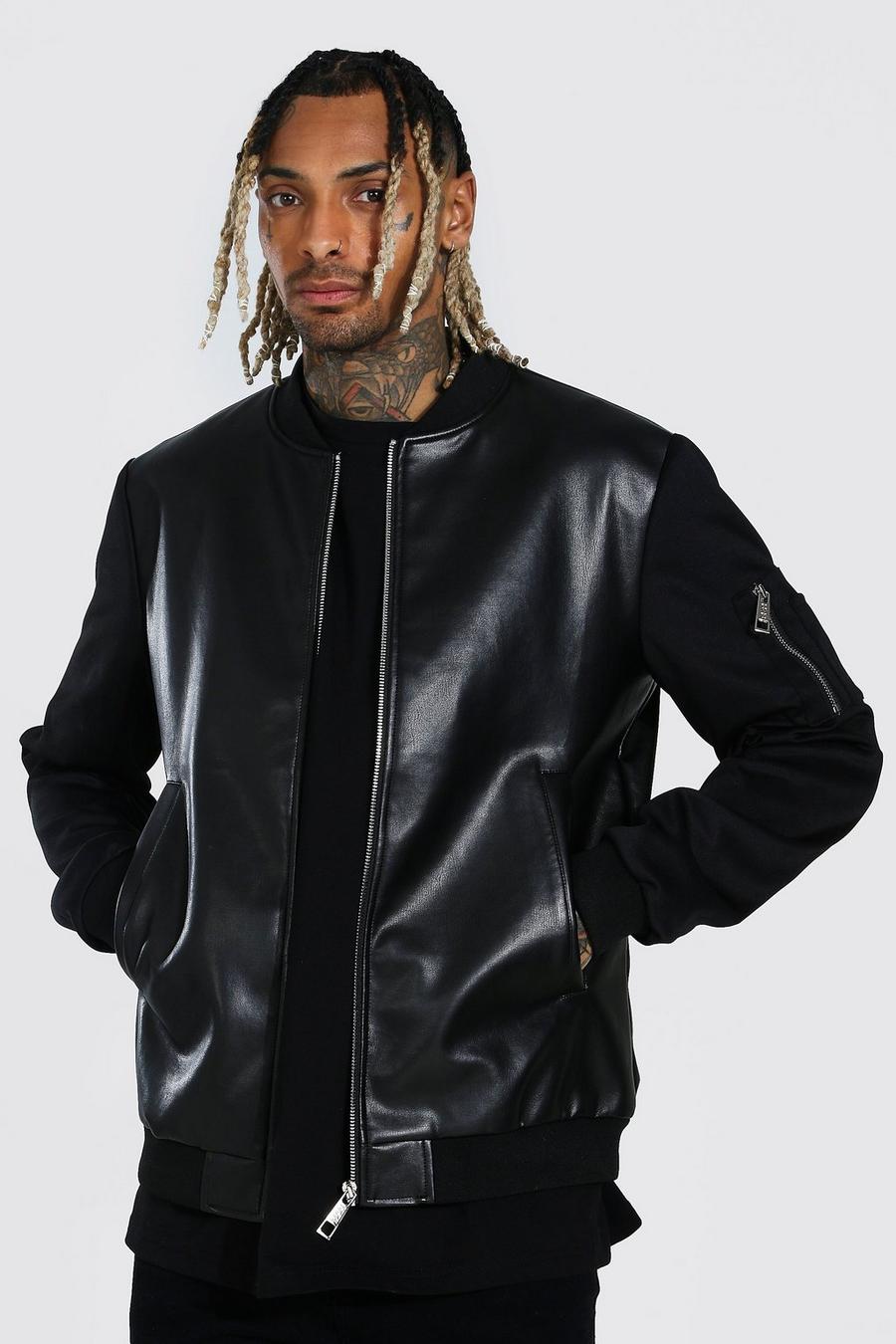 Black Faux Leather Body Bomber image number 1