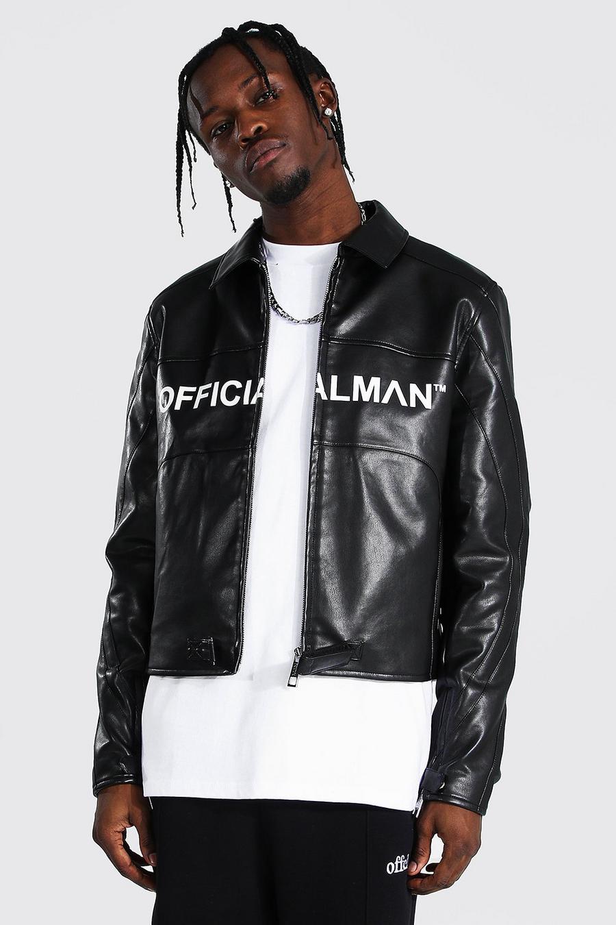 Black Man Branded Faux Leather Harrington image number 1