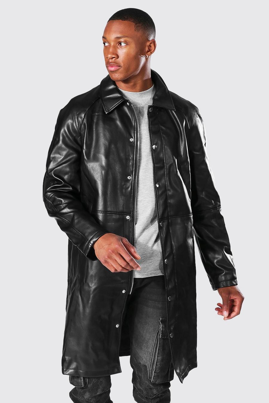 Black Faux Leather Single Breasted Zip Fast Mac image number 1
